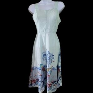 Vintage Light Blue Sundress Tropical Bird Print